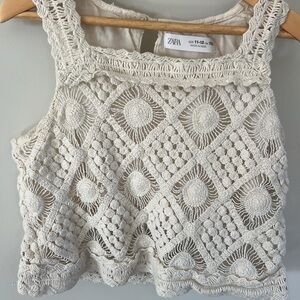 Zara Cream Crochet Girls Tank